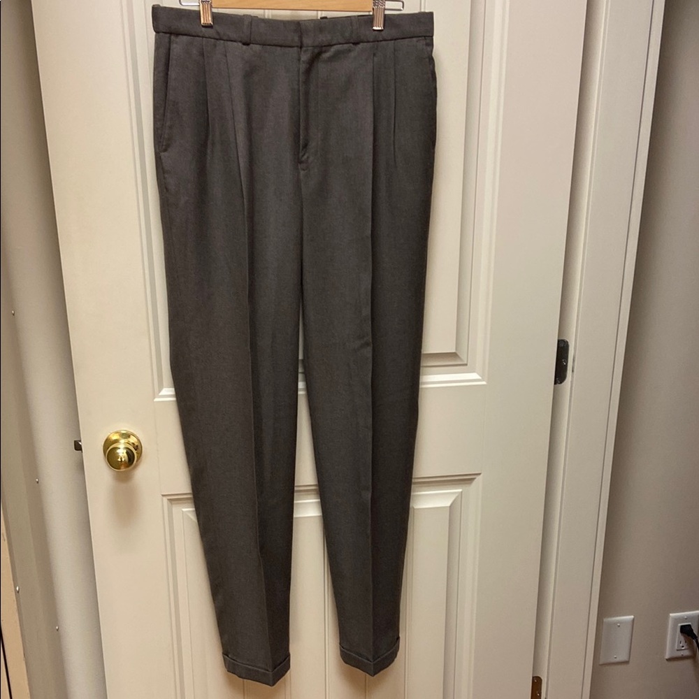Gray Dress Pants with Pleated Front and Straight Leg